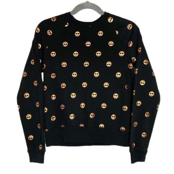 Girls Heart Eye Emoji Pattern Gold Happy Face Smile Valentine Sweatshirt - Picture 1 of 5